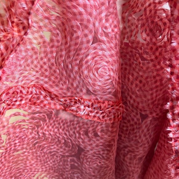 Akris Punto Womens Skirt Size 6 Red Gingham Organdy Rosette Applique Tulle Midi - Picture 10 of 12